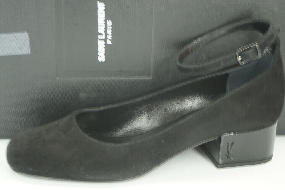Saint Laurent Suede Babies Ankle Strap Block Heel Pump SZ 36 NIB YSL Logo $795